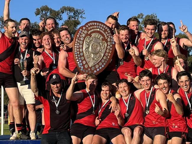 Orroroo celebrates its unlikely 2023 premiership. Picture: Orroroo Football Club