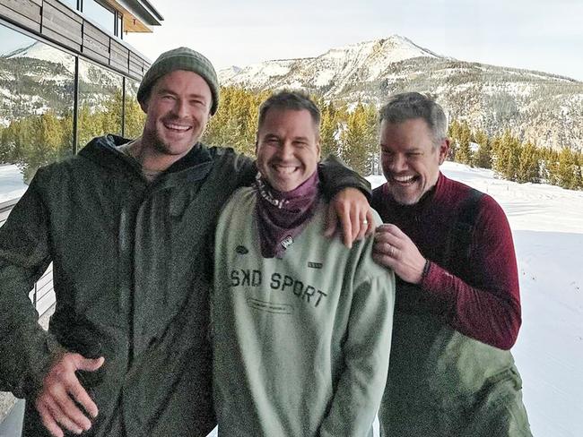 Chris Hemsworth, Luke Munro and Matt Damon in Montana this month. Source: Instagram.