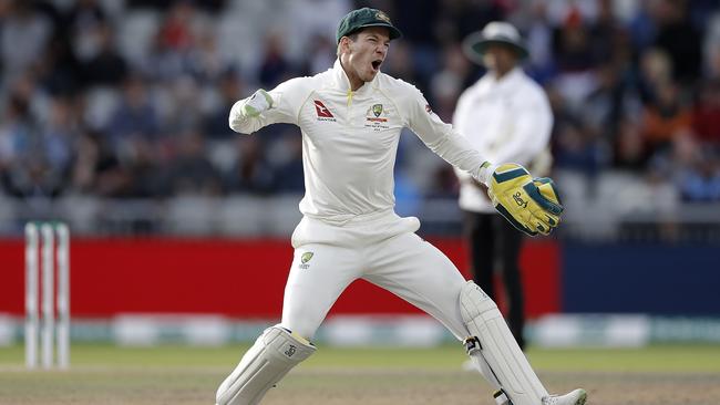 An elated captain Tim Paine at Old Trafford.