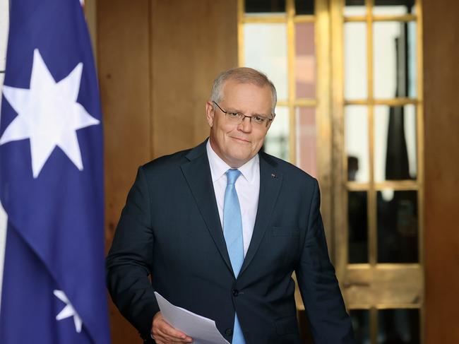 Prime Minister Scott Morrison addressed reporters at a press conference at Parliament House in Canberra. Picture: NCA NewsWire / Gary Ramage