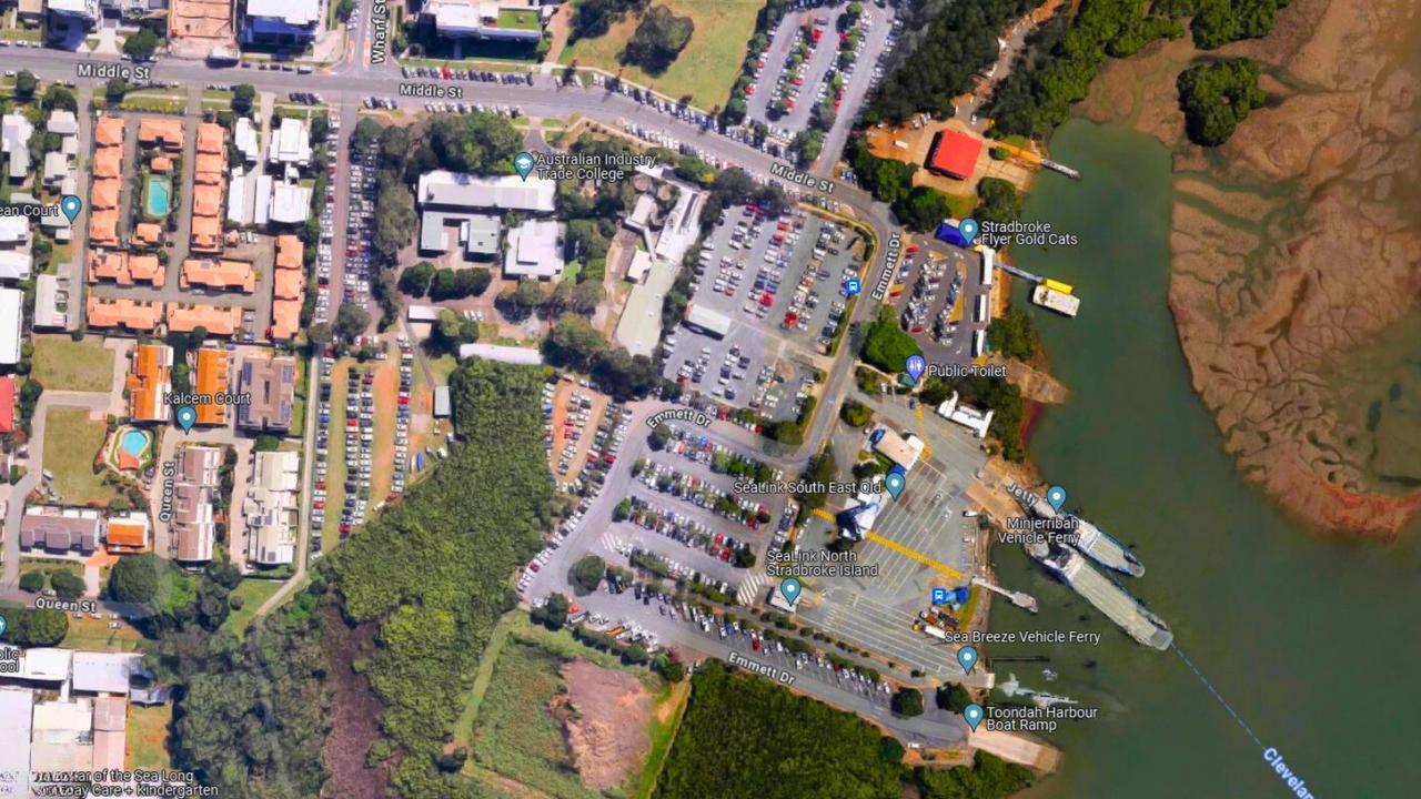 An aerial view showing the Toondah Harbour ferry terminal with the Redland City Council carpark at the top of the image which could be turned into a bus stop. Picture: Google