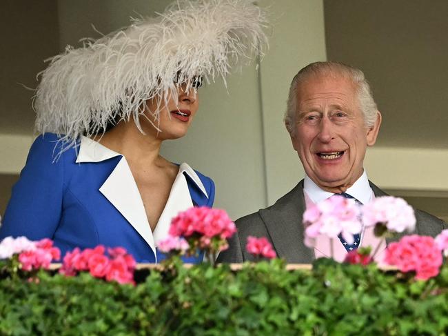 King Charles shares a laugh with British actress Sophie Winkleman at Ascot. Picture: AFP