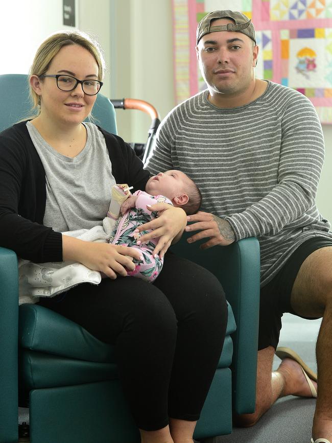 Newborn girl Rylee Gardner, pictured with dad Logan Gardner and mum Aime Rootsey. PICTURE: MATT TAYLOR.