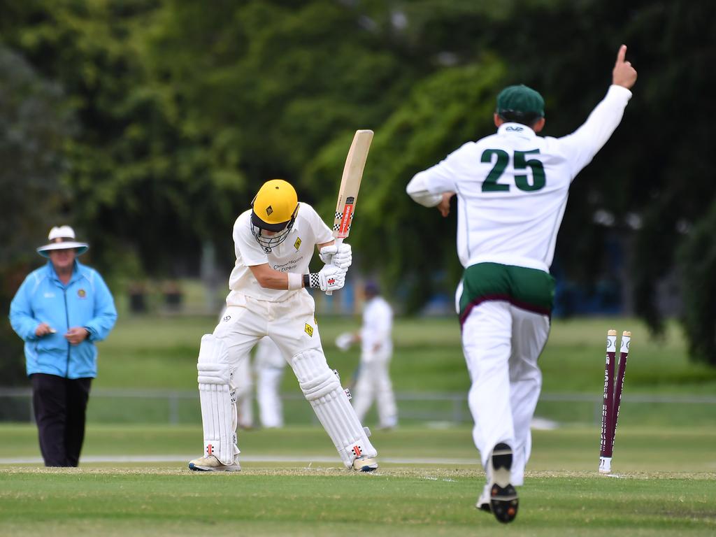 Wests batsman Isaiah Snell South Brisbane v Wests in the Sci-Fleet first grade competition. Saturday October 1, 2022. Picture, John Gass