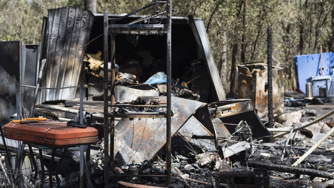 Damage caused by fire that tore through a permanent caravan of a couple and another family at Murphys Creek Escape, Wednesday, September 27, 2023. Picture: Kevin Farmer