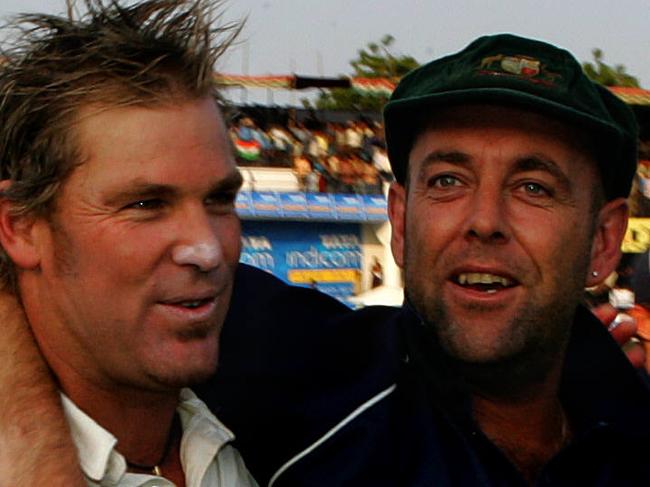 Indian cricket tour-Shane Warne and Darren Lehmann leave the ground.