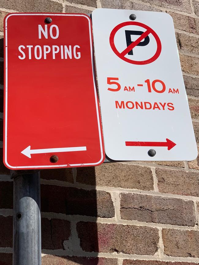 The additional sign at Fitzroy Lane, Newtown, has made things worse. Picture: Sally Souter