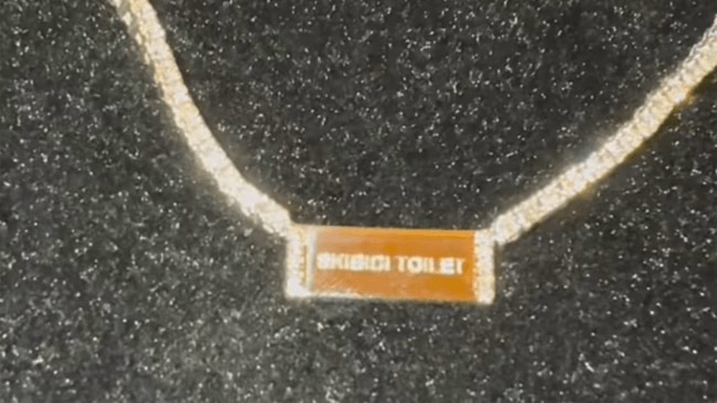 North gifted Kim a necklace that reads 'Skibidi Toilet'. Image: Instagram / @kimkardashian.