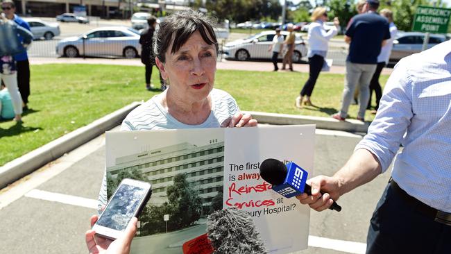 Independent MP Frances Bedford protesting with the Modbury Hospital Local Action Group outside the hospital. Picture: Tom Huntley.