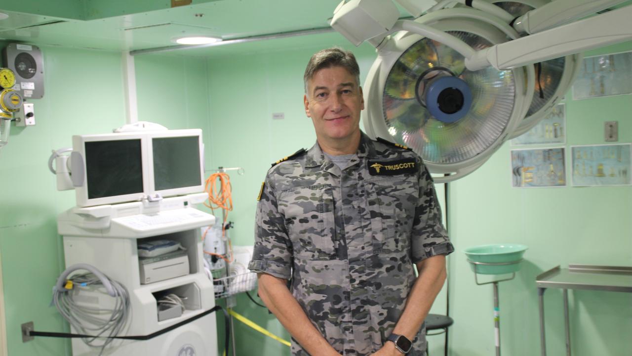 Lieutenant Commander Wes Truscott who runs HMAS Canberra’s Primary Care Reception Facility. Picture: Charles Miranda