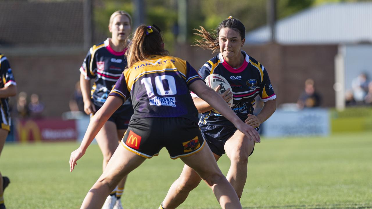 Reagan McMillan of Highfields against Gatton in TRL Women grand final rugby league at Toowoomba Sports Ground, Saturday, September 14, 2024. Picture: Kevin Farmer