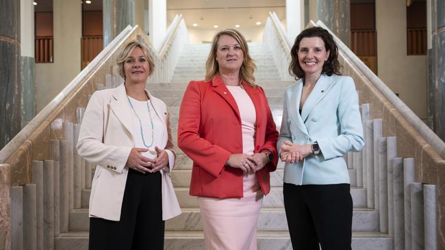 The MPs in the Marble Foyer at Parliament House, Canberra. Picture: Martin Ollman