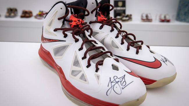 Signed LeBron James sneakers. Picture: Jake Nowakowski