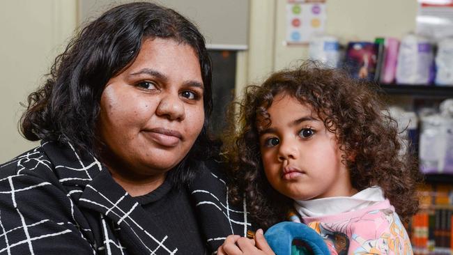 Linikka, who now has a job, with her daughter Jamillah at Puddle Jumpers on Port Rd, Hindmarsh. Photo: Brenton Edwards