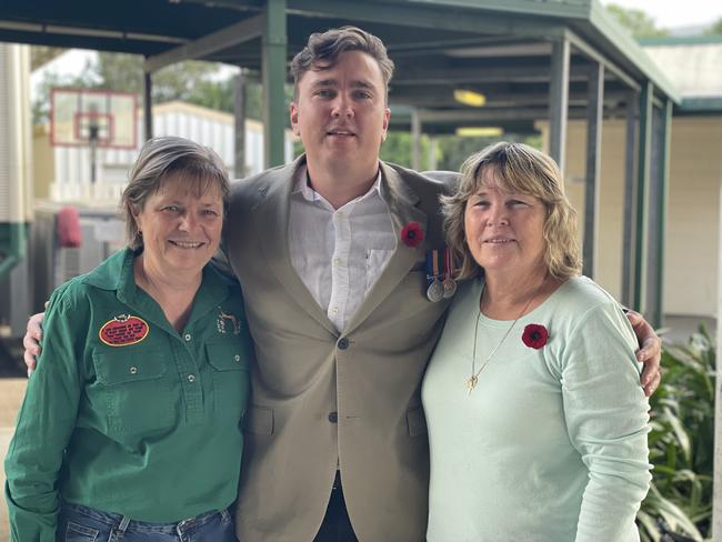 Helena Wolsey, Rohan Ketelaar and Joanne Ketelaar at the Kuttabul Dawn Service at Hampden State School. Picture: Janessa Ekert