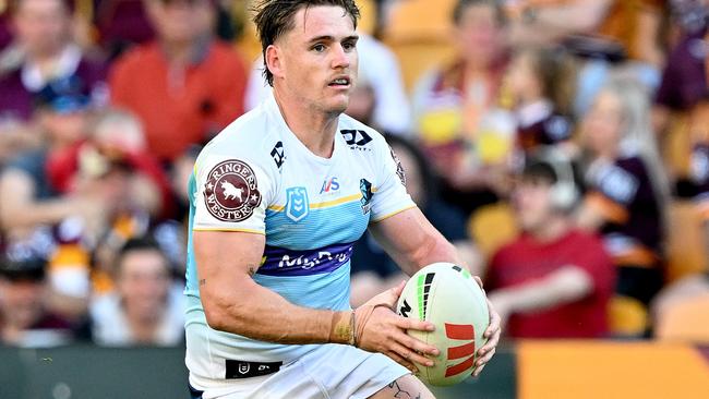 BRISBANE, AUSTRALIA - JUNE 25: AJ Brimson of the Titans in action during the round 17 NRL match between Brisbane Broncos and Gold Coast Titans at Suncorp Stadium on June 25, 2023 in Brisbane, Australia. (Photo by Bradley Kanaris/Getty Images)