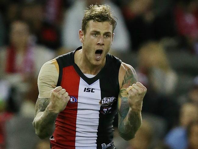 Tim Membrey’s late goal gave St Kilda a chance. Picture: George Salpigtidis.