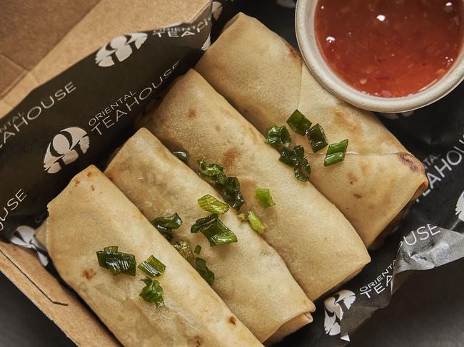 Peking duck spring rolls with chilli plum sauce at Oriental Teahouse.