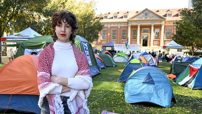 El Hall at the Adelaide Uni Gaza Solidarity Encampment at the Maths Lawns. Picture Mark Brake