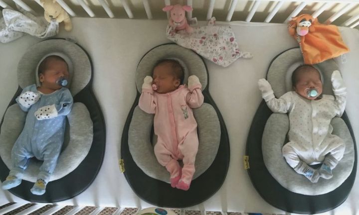 When the triplets arrived Bethanie and Vijay quickly settled into their busy new life. Source: MEGA