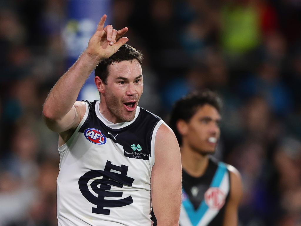 Mitch McGovern says he was confused. Picture: Sarah Reed/AFL Photos via Getty Images