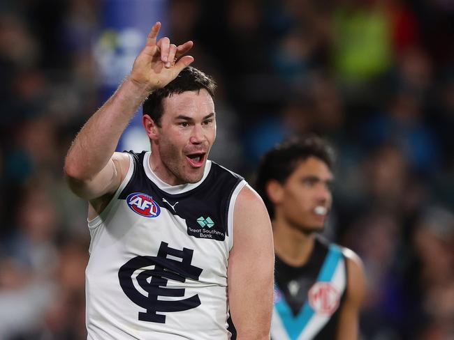 Mitch McGovern says he was confused. Picture: Sarah Reed/AFL Photos via Getty Images