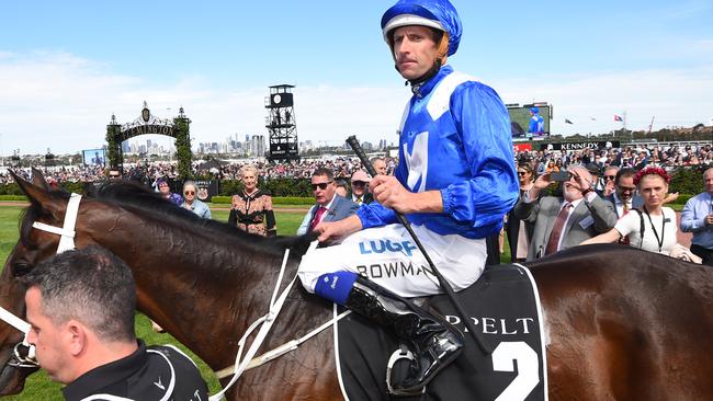 MELBOURNE, AUSTRALIA — OCTOBER 07: Hugh Bowman riding Winx after winning Race 5, Turnbull Stakes during Turnbull Stakes day at Flemington Racecourse on October 7, 2017 in Melbourne, Australia. (Photo by Vince Caligiuri/Getty Images)