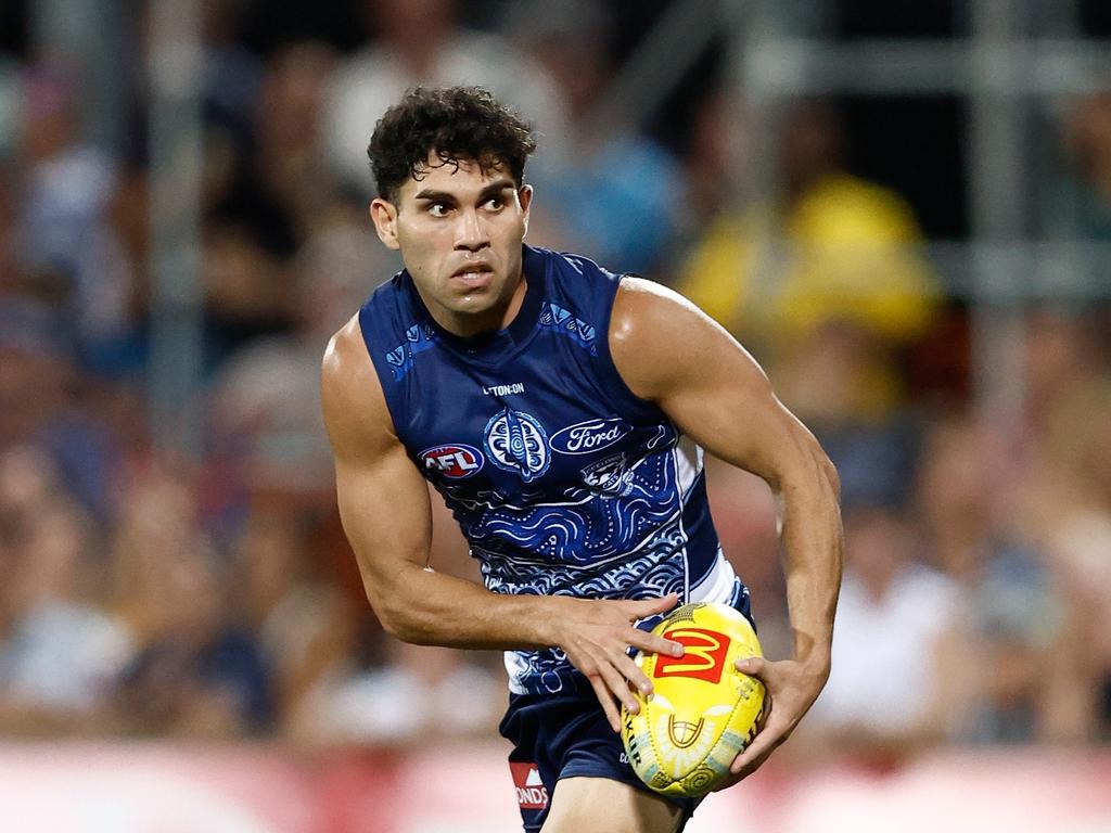 Tyson Stengle in action during Sir Doug Nicholls round last season. Picture: Michael Willson/AFL Photos via Getty Images