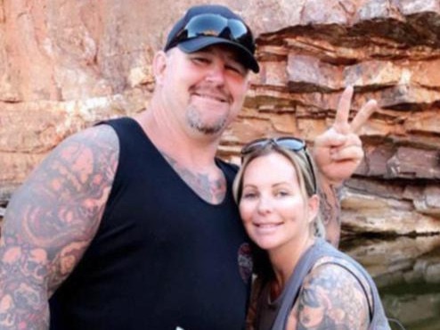 Kwinana Motorplex shooting. President of the Rebels bikie gang, Nick Martin, was killed. Pictured with his wife, Amanda