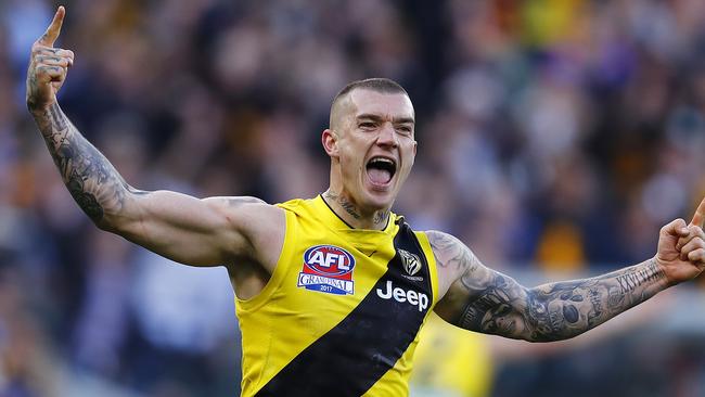 Dustin Martin celebrates Richmond’s premiership win. Picture: Michael Klein