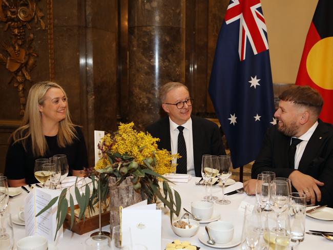 London, UK - Lunch at the Australian High Commission to commemorate the Queen's 70 year reign hosted by the acting high commissioner of Australia Lynette Wood. Australian Prime Minister Anthony Albanese and partner Jodie Haydon and Australian wheelchair tennis player Dylan Alcott. Photo: Ella Pellegrini