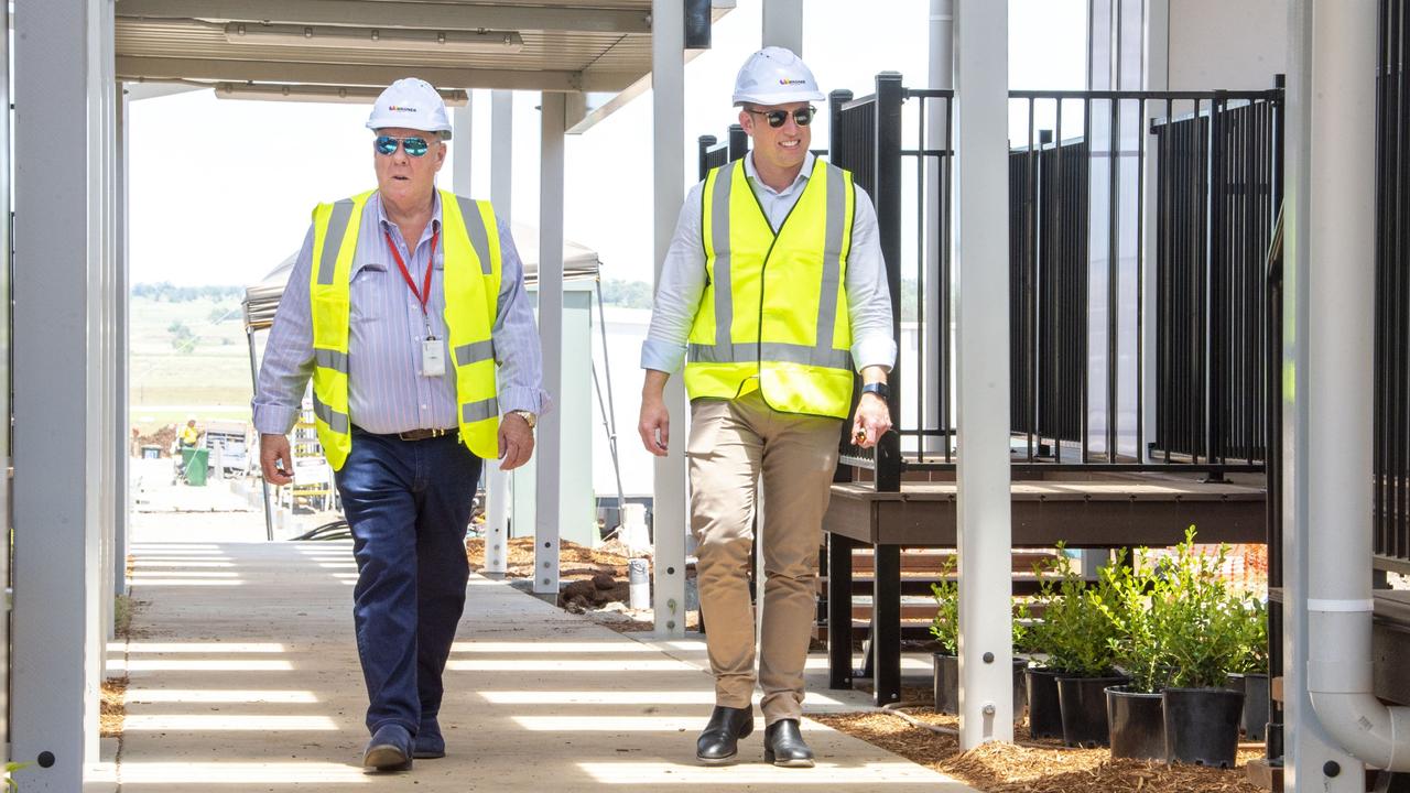 John Wagner (left) and Deputy Premier Steven Miles, quarantine hub at Wellcamp Airport. Picture: Nev Madsen.