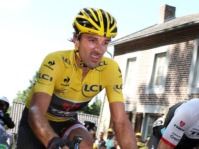 Tour de France - Stage 3 - Anvers (Antwerp) - Huy. The yellow jersey of Fabian Cancellara struggles to get up the last climb - the Mur de Huy after being hurt in mass crash earlier in the stage. Photo Sarah Reed.