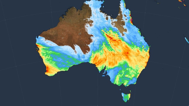 Forecast rain for the coming seven days. Green is 10-20mm, scaling up to maroon, which is 80-100mm. Picture: WeatherZone