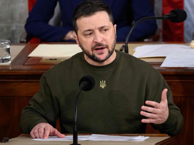 Ukraine's President Volodymyr Zelensky addresses the US Congress at the US Capitol in Washington, DC on December 21, 2022. - Zelensky is in Washington to meet with US President Joe Biden and address Congress -- his first trip abroad since Russia invaded in February. (Photo by Mandel NGAN / AFP)