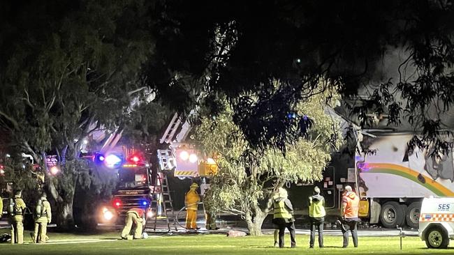 SES and firefighters work to control a blaze inside a recycling truck in Patterson Lakes. Image: Gemma Scerri