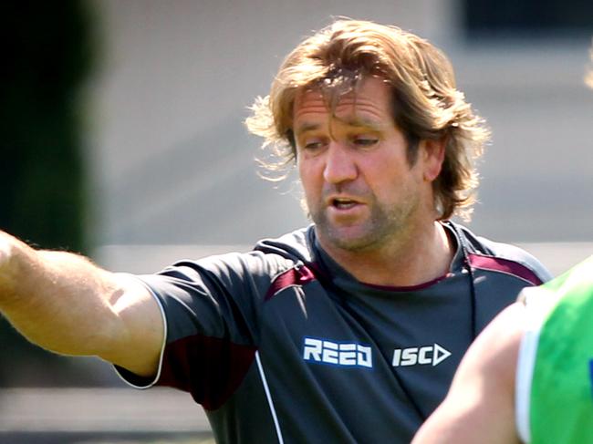 Coach Des Hasler laying down the law during Manly Sea Eagles NRL training session at the Academy of Sport in Narrabeen on Sydney's Northern Beaches.