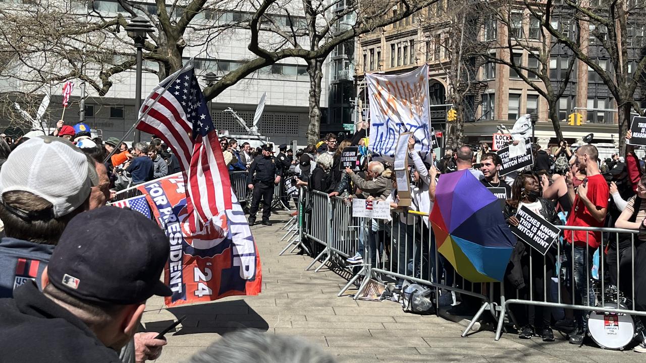 Police tried to physically separate the pro and anti-Trump crowds. Picture: Benedict Brook/news.com.au