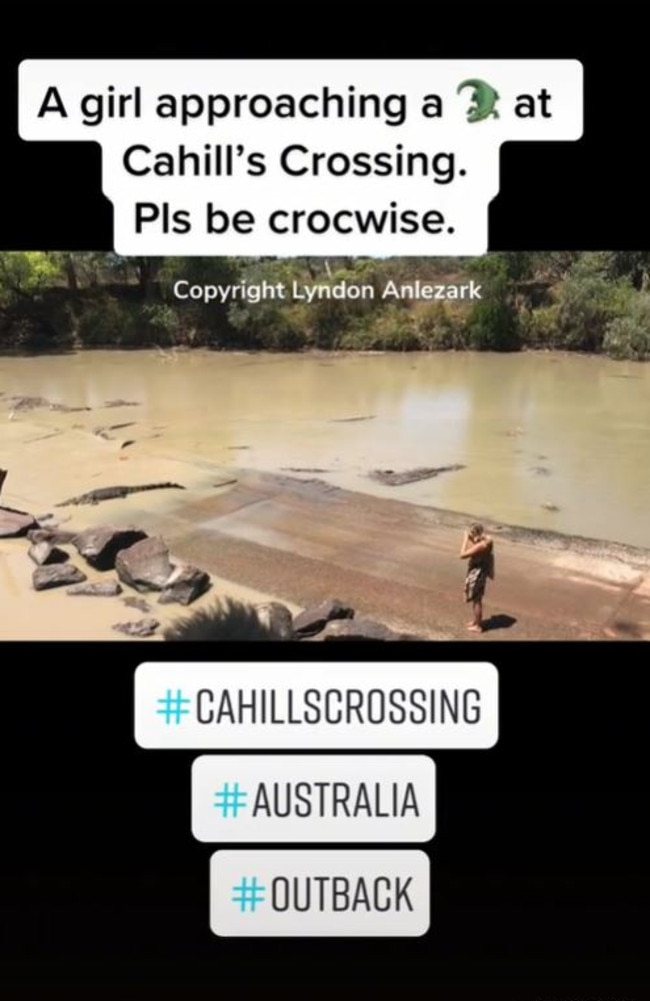 This woman got up close and personal with one croc. Picture: TikTok/lyndon_anlezark