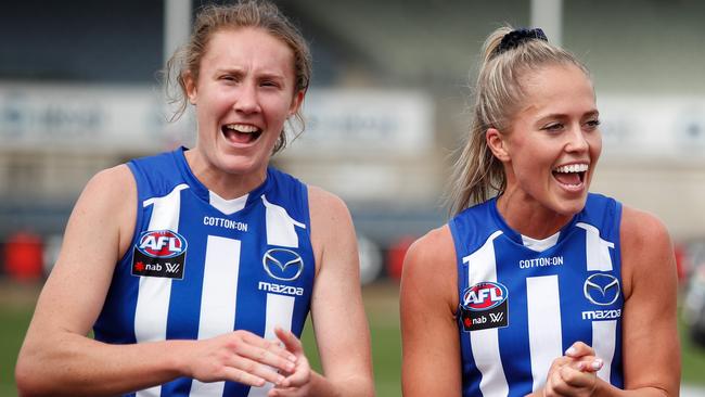 Kaitlyn Ashmore and Tahlia Randall helped the Roos book their spot in the prelim. Picture: AFL Photos/Getty Images