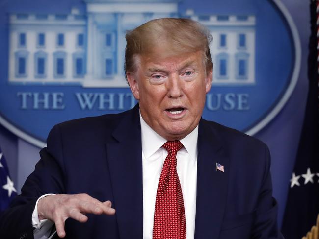 President Donald Trump speaks about the coronavirus in the James Brady Press Briefing Room of the White House, Thursday, April 16, 2020, in Washington. (AP Photo/Alex Brandon)