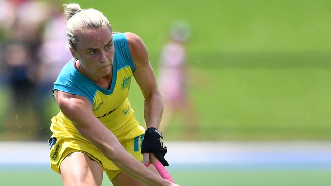 Jane Claxton of the Hockeyroos during the test series against Japan at the State Hockey Centre in Adelaide last year. Picture: AAP Image/David Mariuz