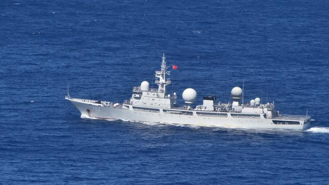 People’s Liberation Army-Navy (PLA-N) Intelligence Collection Vessel Haiwangxing operating off the northwest shelf of Australia. Picture Department of Defence copyright