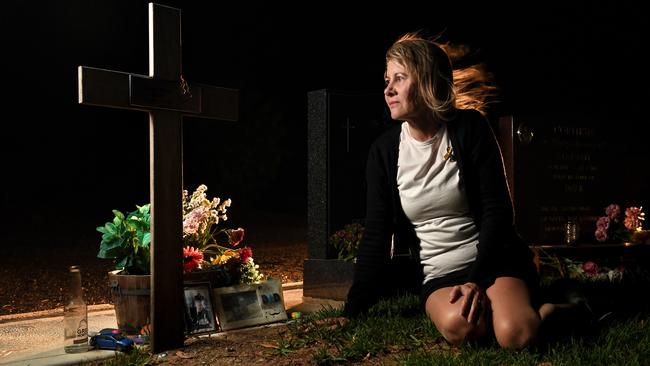 Julie-Ann Finney at her son David's grave in Golden Grove. Picture: Tricia Watkinson