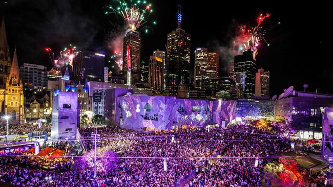 Fireworks from the Federation Square Rooftop, in 2018. Picture: Nicole Cleary