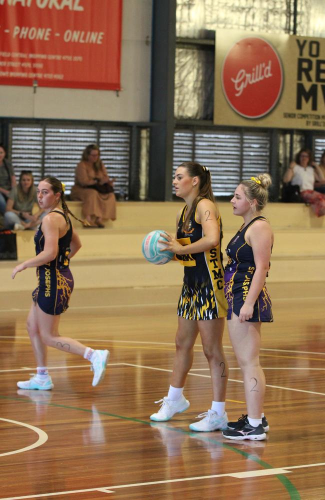 Netball action from QISSN 2024 in Townsville. St Josephs College v St Thomas More College