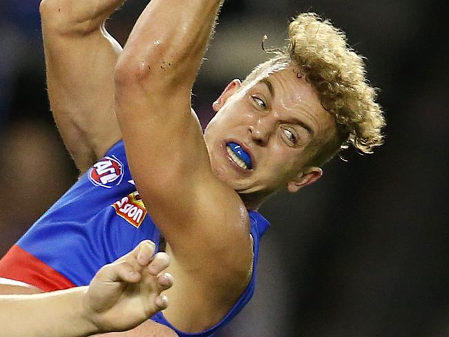 AFL Round 8. 12/05/2018.  Western Bulldogs v Brisbane Lions at Etihad Stadium.  Western Bulldogs Mitch Wallis 3rd qtr   . Pic: Michael Klein