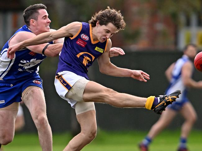 JacanaÃs Ryan Mcconnell during the EDFL football match between Coburg Districts and Jacana in Pascoe Vale, Saturday, May 28, 2022. Picture: Andy Brownbill