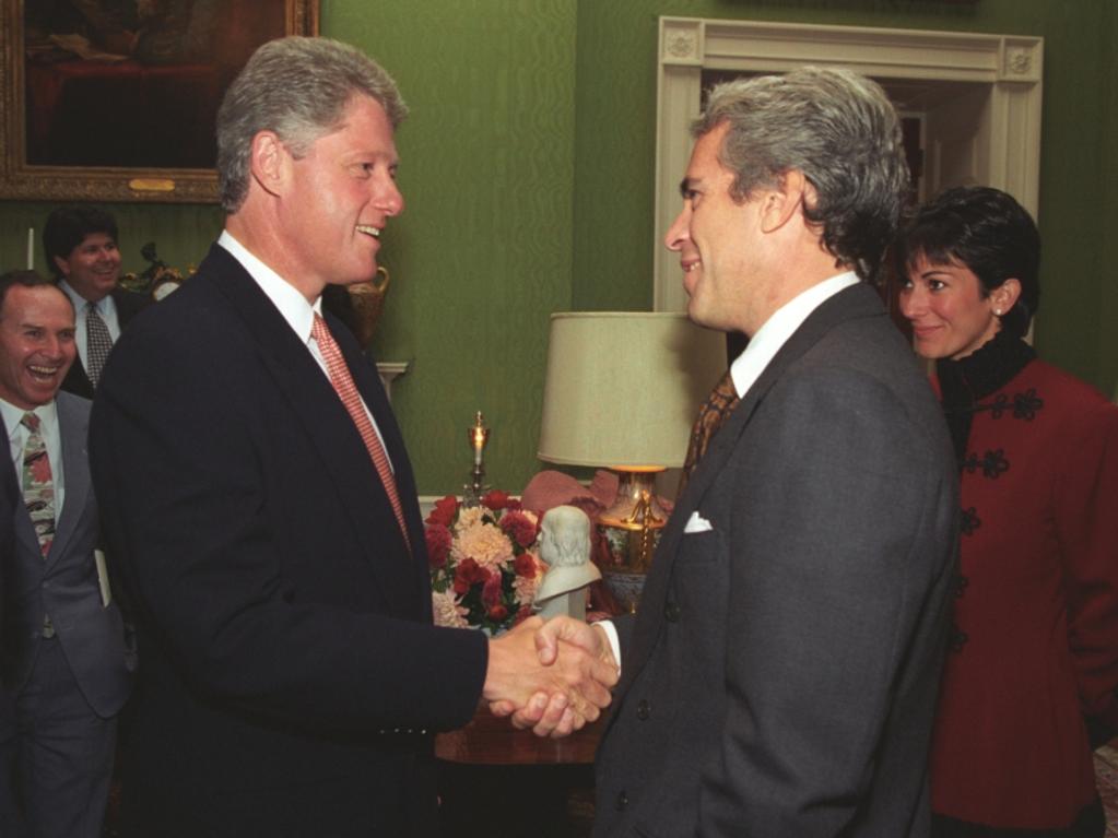 Maxwell watches as Epstein and Mr Clinton shake hands. Picture: William J Clinton Presidential Library.