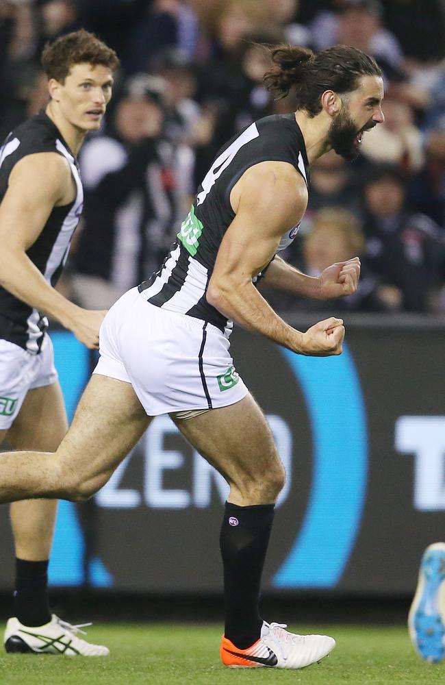 Brodie Grundy is enjoying the best year Champion Data has recorded for a ruckman. Picture: Michael Klein.